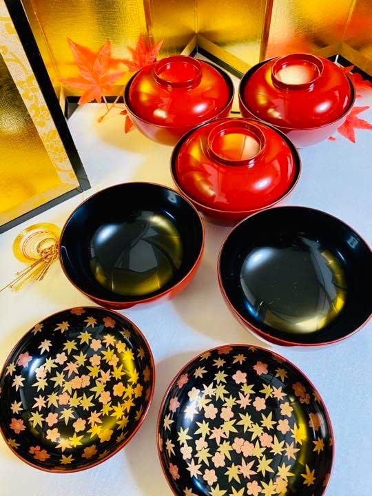 315 美品良好 東海道五十三次図蒔絵 特選越前塗作家 吸物椀５客木製/輪島塗 315 美品良好 東海道五十三次図蒔絵 特選越前塗作家 吸物椀5客木製