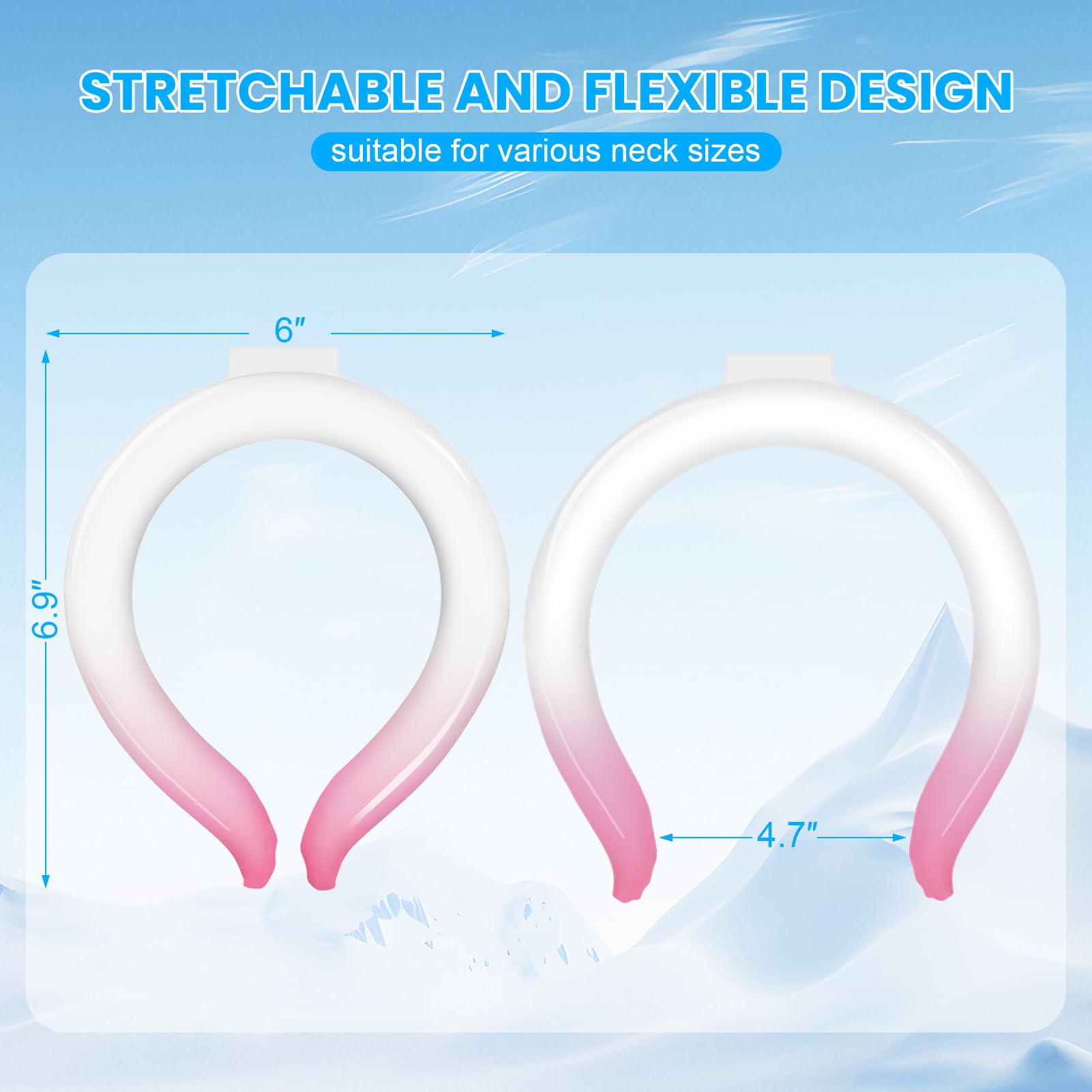 Zettfuly 2PCS Neck Cooling Tube, Reusable Ice Neck Cooler Ring, Wearable Body Cooling Tube for Summer Hot Weather, Ice Collar for Outdoor Indoor Activities Relief for Hot Flashes (Blue, Pink)
