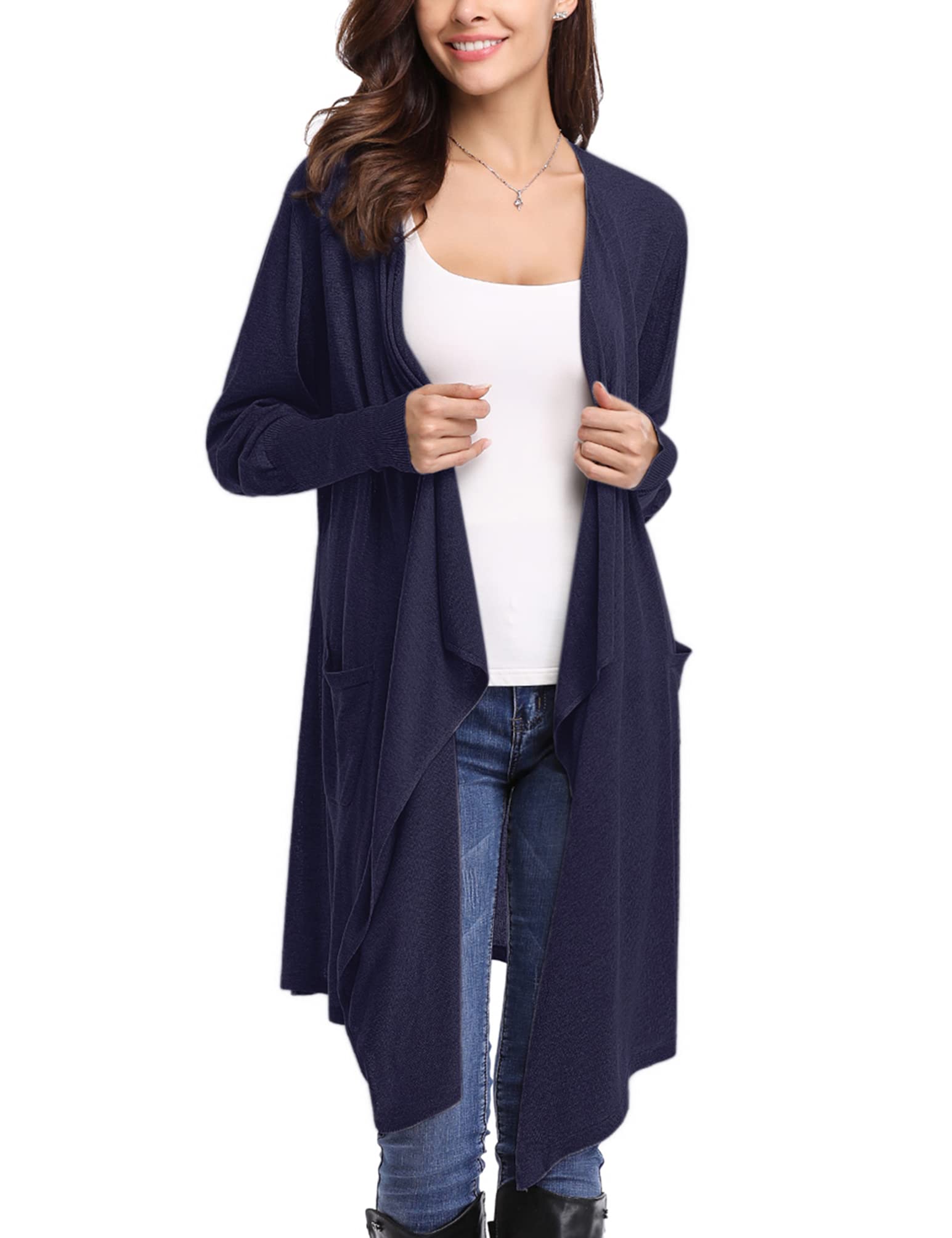 Womens Knitted Long Cardigans Casual Long Sleeve Summer Cardigans Lightweight Open Front Cardigans