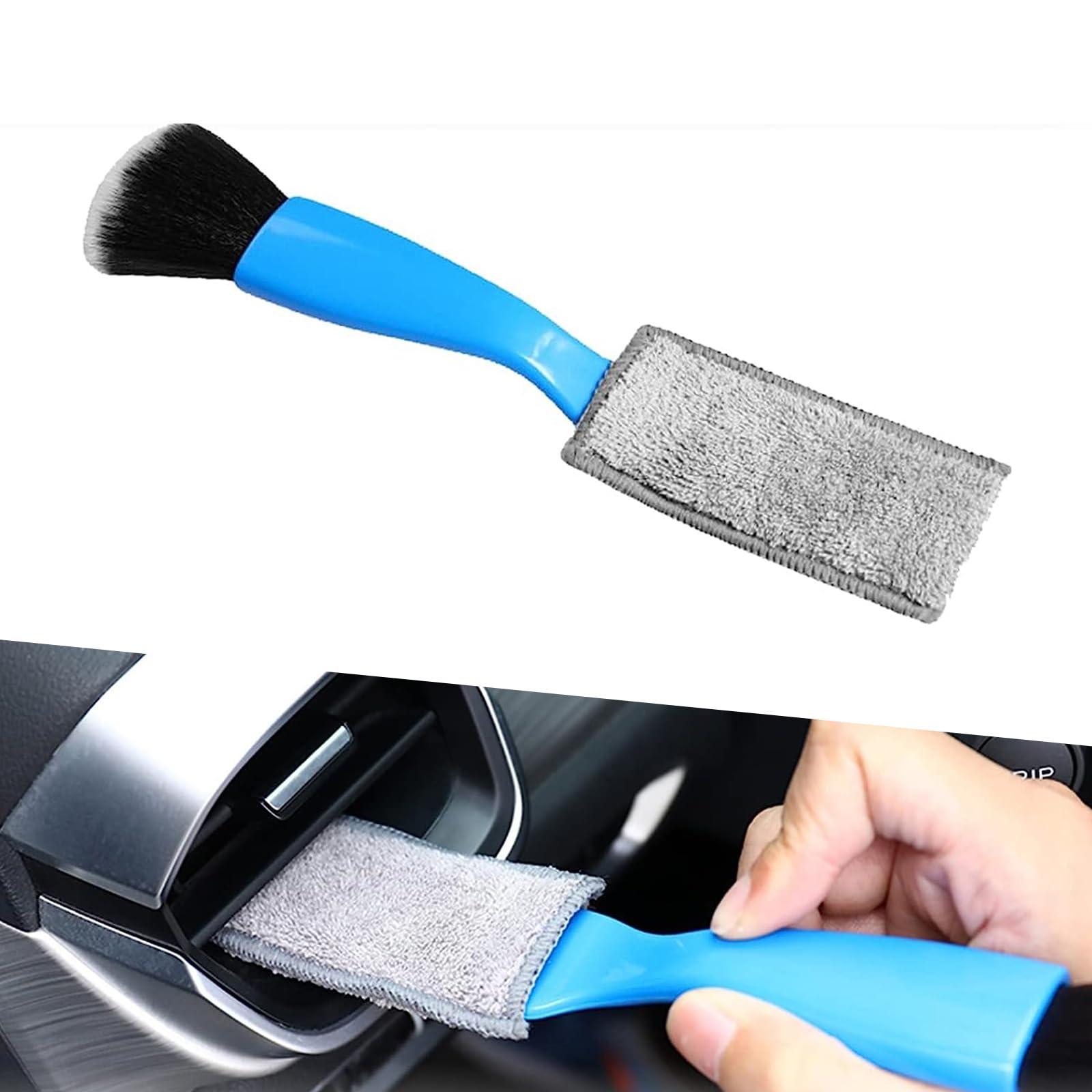 Pack-1 Car Interior Detailing Brush, Double Head Brush for Car Clean, Soft Multi-Functional Double Ended Portable Dust Brush, Applicable for House, Car Air Vents Crevice, Office (Blue)