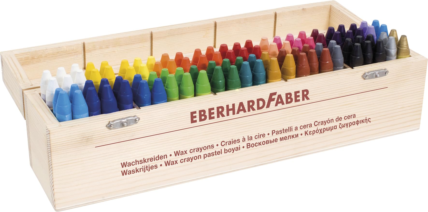 EBERHARD FABER 524020 - Wachsmalkreide Colori, 100 Wachsmalstifte in Holzbox, bruchsichere Kreiden in Dreikantform, wasserfest | Bruchsichere Wachsmalstifte in Dreikantform, wasserfest, Holzbox