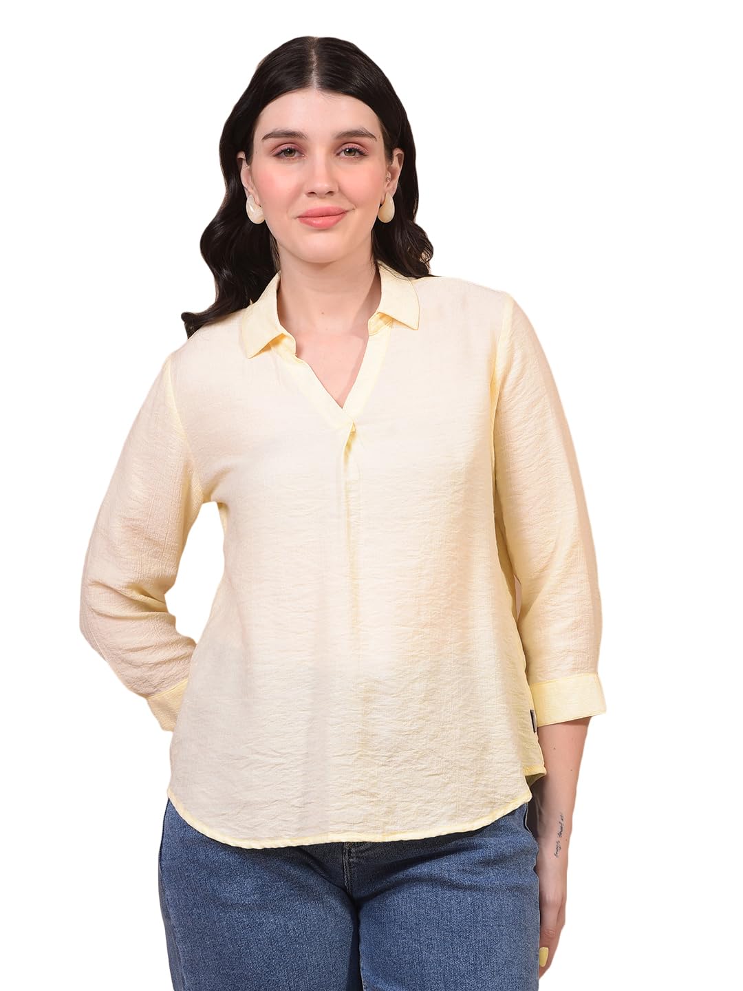 Women's Yellow V-Neck Top-image-40
