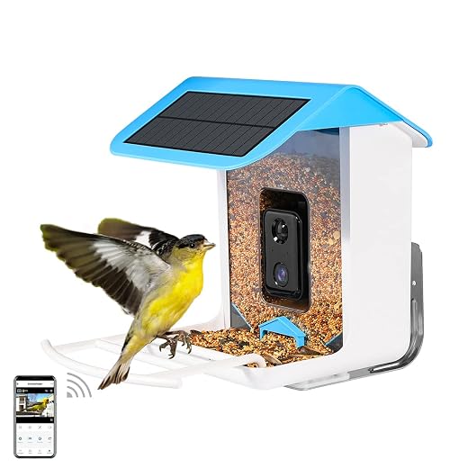 LKBird Smart Bird Feeder with Camera, Bird House with Camera and Solar Roof, 1080P HD Camera Auto Capture Bird Videos & Notify and Built-in Microphone (Include 32G SD Card)