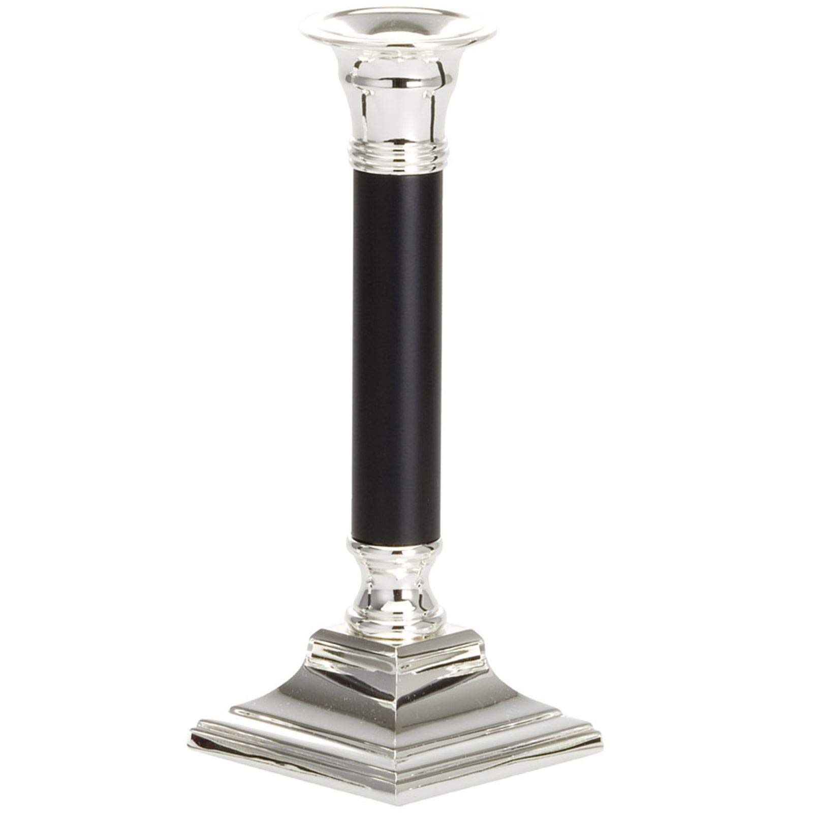 versilberter Kerzenleuchter 19 cm - Kleiner 1 Armiger Kerzenhalter für 1 Stabkerze - moderner Silber/schwarzer 1-flammiger Kerzenständer ideal als Tischdeko und zu besonderen Anlässen