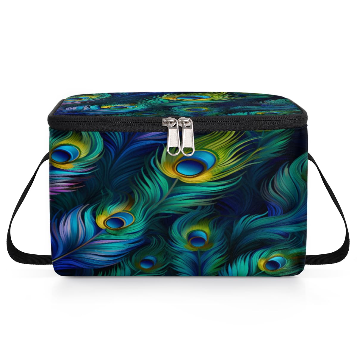 GzLeyigou Peacock Lunch Bags for Women Men 9 Cans, Hot & Cold Food Delivery Bag Insulated Grocery Bag Insulated Lunch Box Peacock Feather Cooler Bag for Office Work Picnic Beach