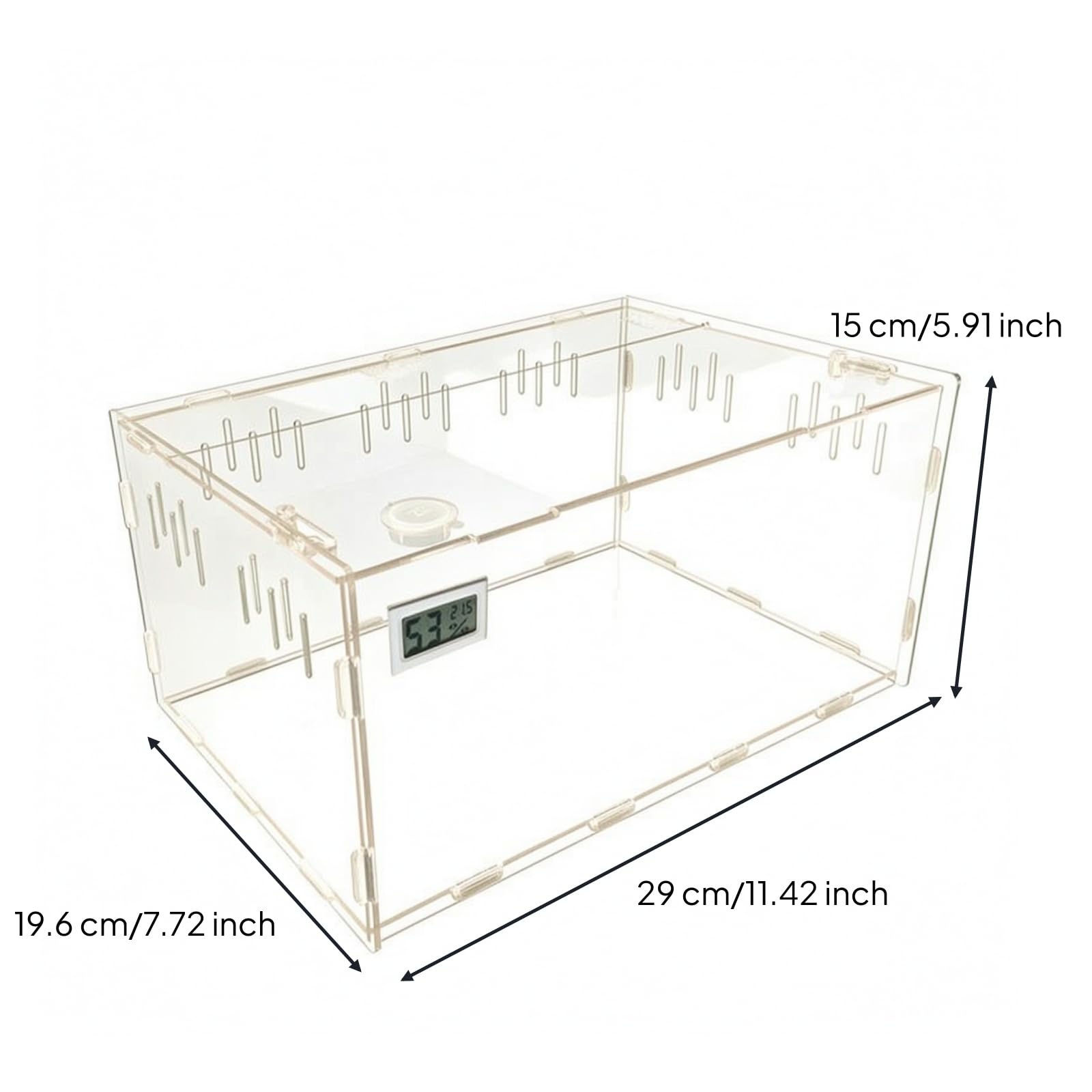 Terrarium avec Couvercle Verrouillable, 29 X 19.6 X 15 Cm, Petit Modèle avec Thermomètre Et Hygromètre