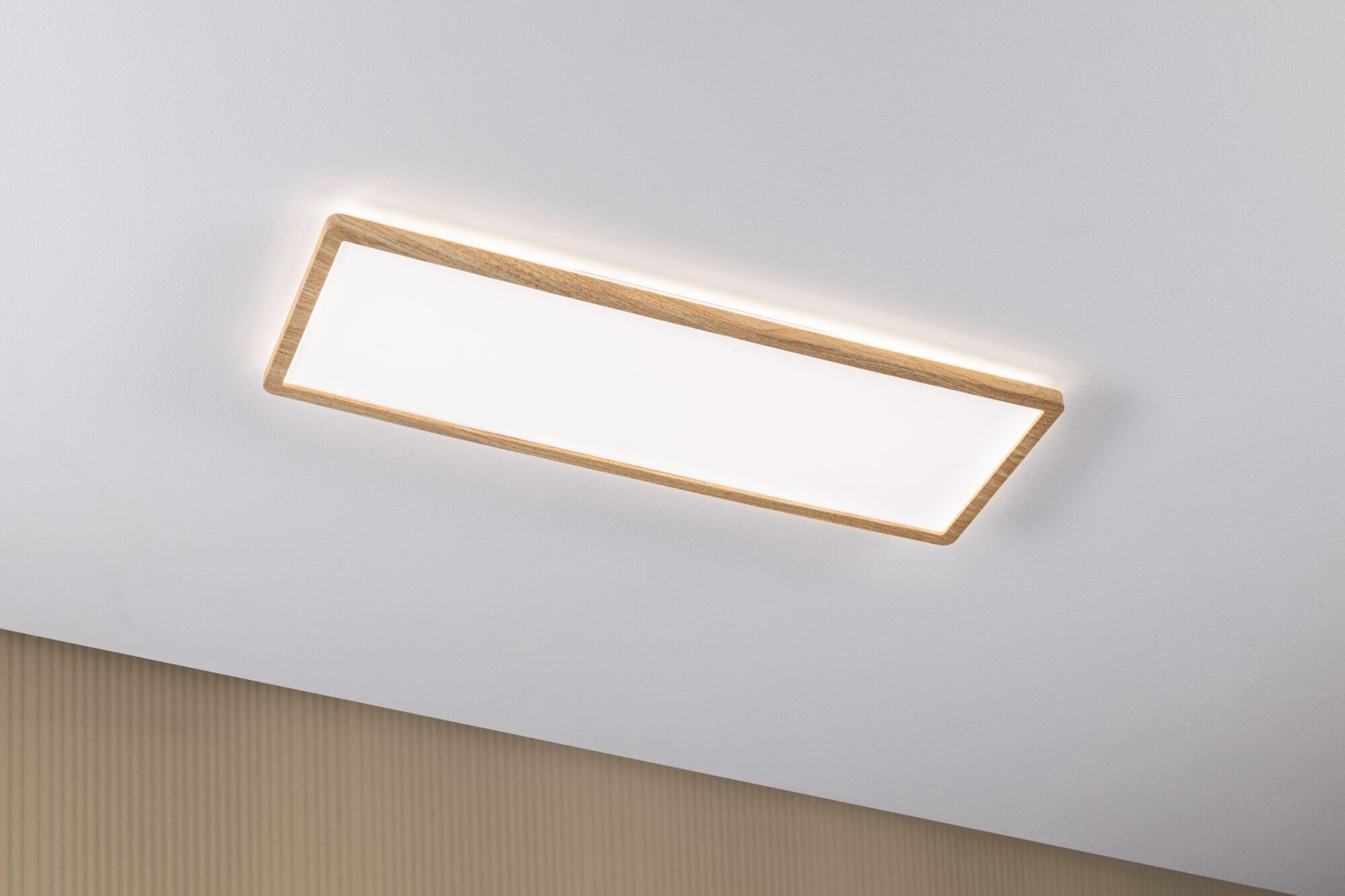 Paulmann 71036 Panel LED Atria Shine plafón con Backlight cuadrado IP44 22W 2300lm 580mmx200mm acabado madera plástico 4000K luminaria de baño