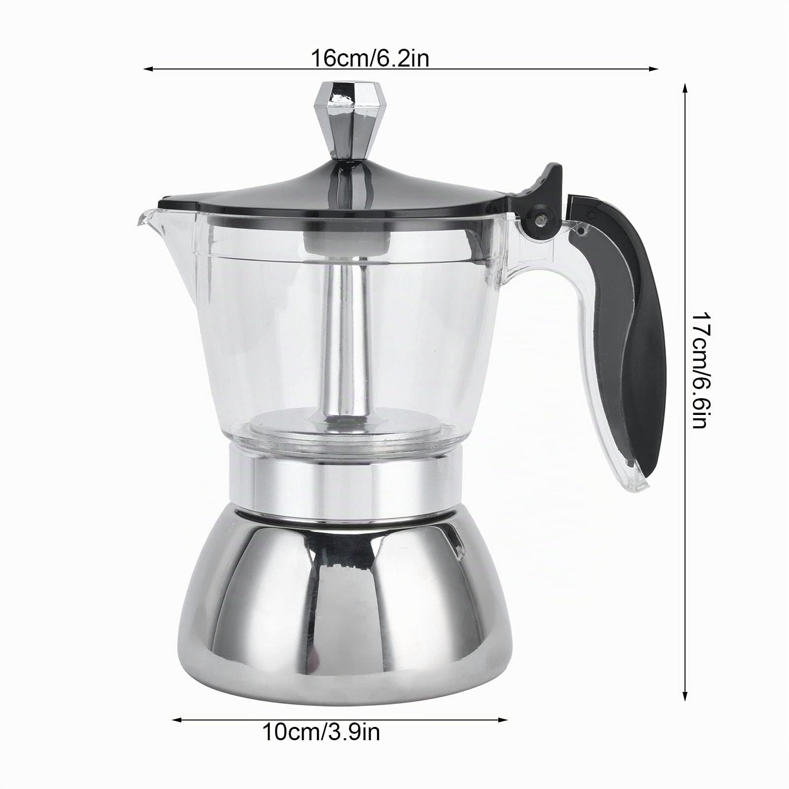 Olla Moka, de 4 Tazas, de Acero Inoxidable, Estufa con Tapa de Cristal, Olla Moka, , Suministros de Cocina