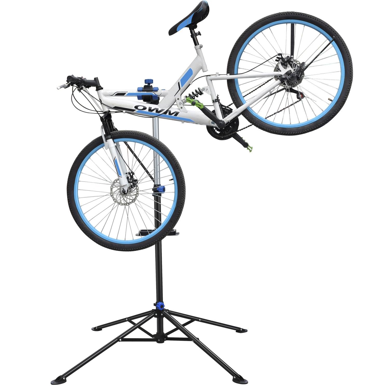 Heavy Duty Bike Repair Stand Bicycle Maintenance Workstand Folding Cycle Stand Mountain Bike Work Tool with a Front Wheel Stabilizer, 108-190 cm Height, Black