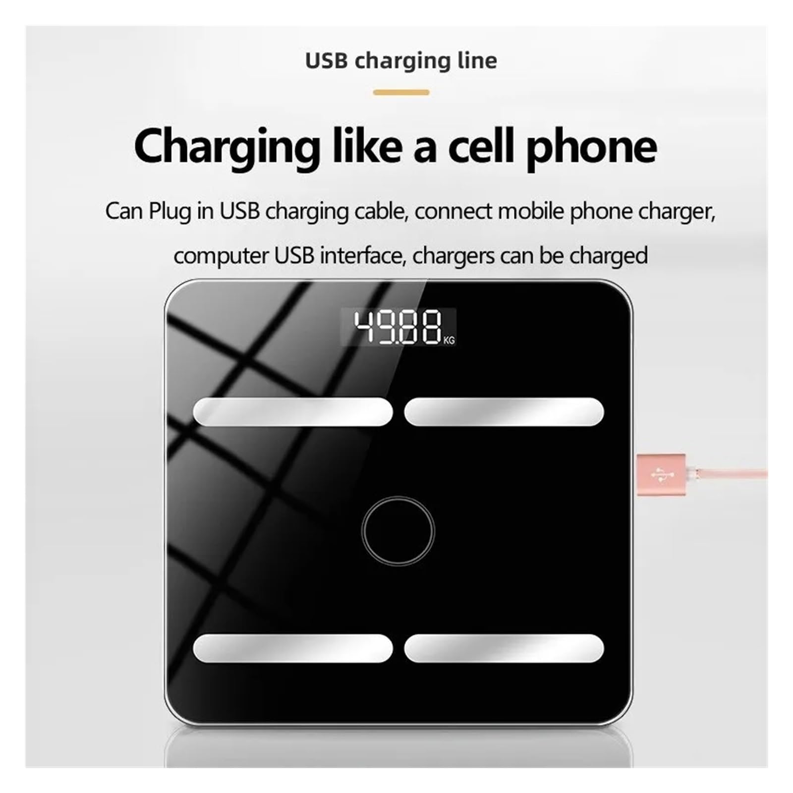 Báscula De Grasa Corporal Inteligente Con Bluetooth, Electrónica Carga, For Adultos, Analizador Peso BMI Preciso FáCil De Leer(Black-Charging)