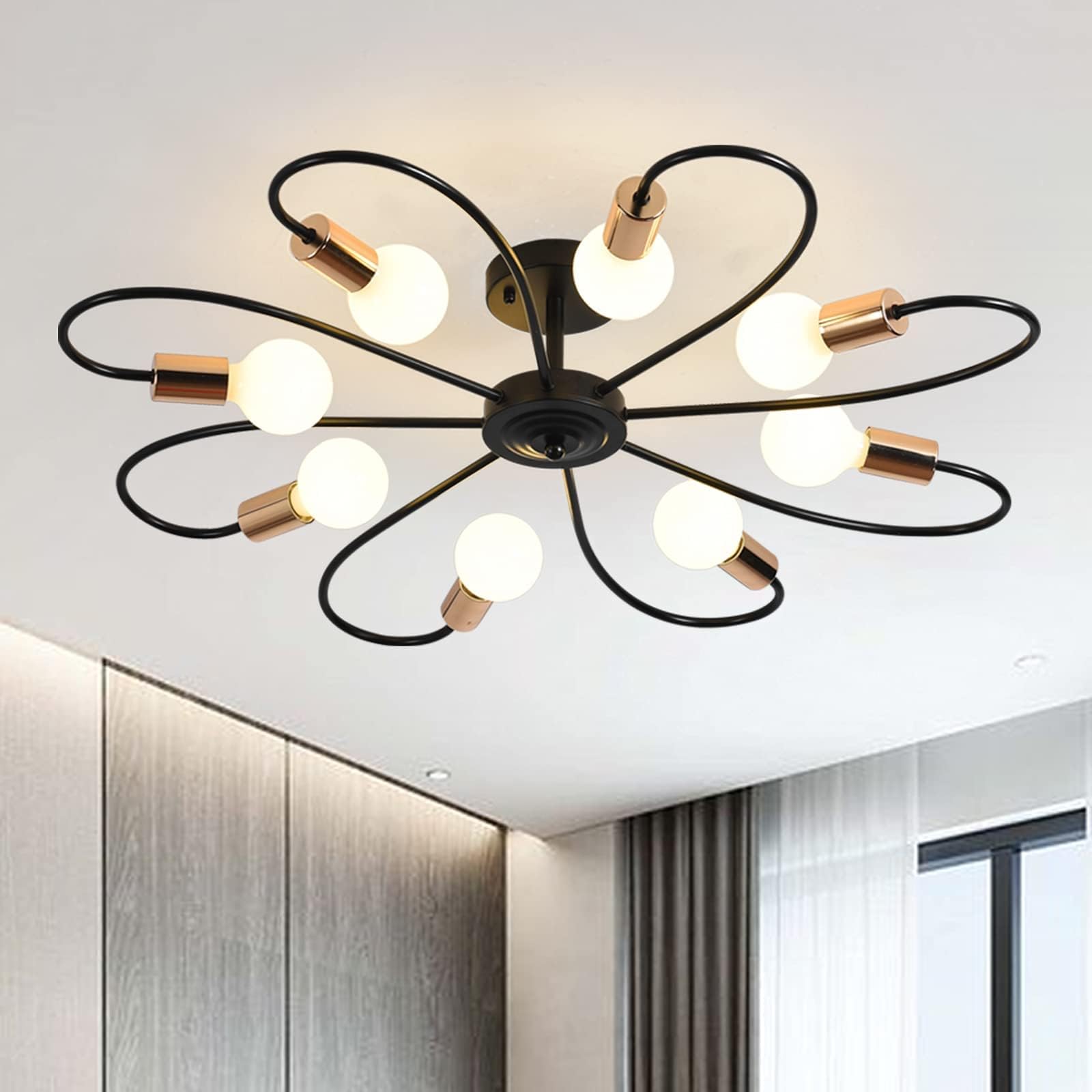 Qcyuui 8-Light Semi Flush Ceiling Light, Modern Sputnik Chandeliers