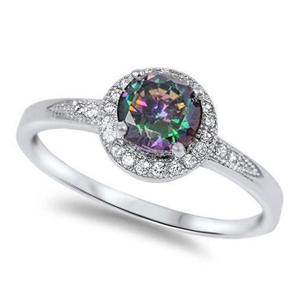 Oxford Diamond Co1.25ct Halo Set Solitaire Cubic Zirconia & Simulated Gemstone Promise Engagement Ring .925 Sterling Silver Ring Sizes 3-12 Colors
