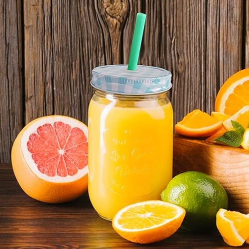 6 Caneca Vidro Tampa Canudo Jarra Cerveja Drink MasonJar St