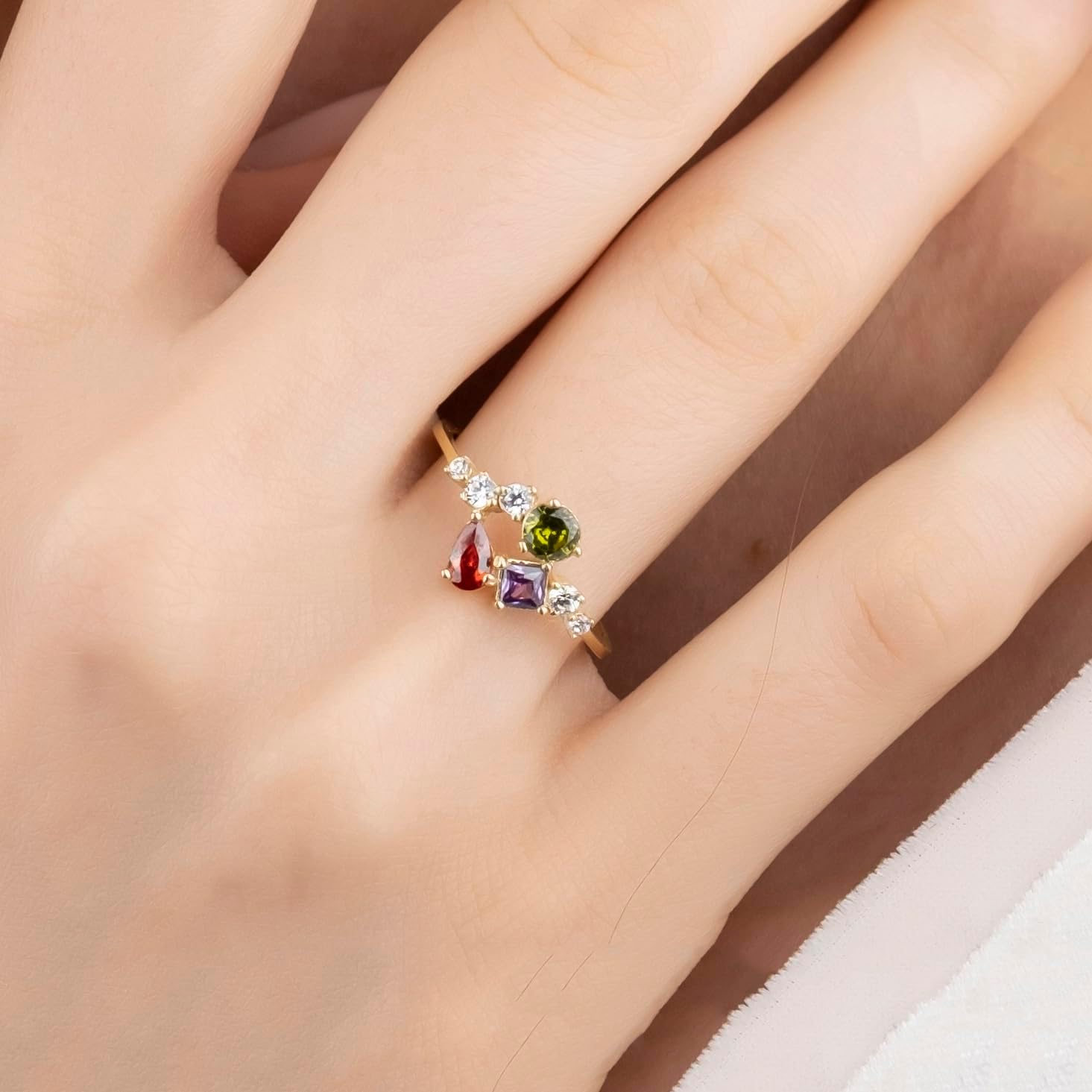 Square Birthstone Ring, 3 Selectable Birthstone, Mother Grandma Family Ring Gift, Gold Silver Custom Ring, Personalized Gift, Gift for Her, Mothers Day Gift
