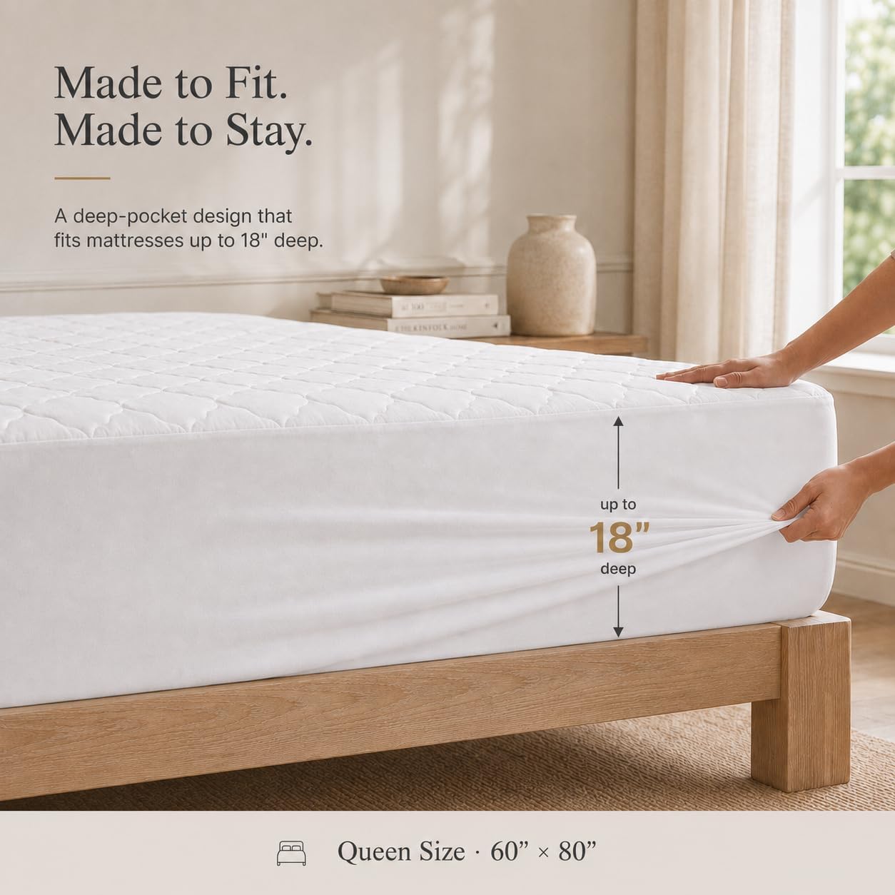 Waterproof Mattress Protector Queen Size with Deep Pocket up to 18"