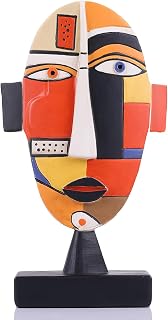 9.6“ Resin Abstract Sculpture for Home Decor Modern, African Mask Decorative Sculpture, African Art Tribal Figurines, African Statues for Bookshelf, TV Stand, Living Room, Nightstand