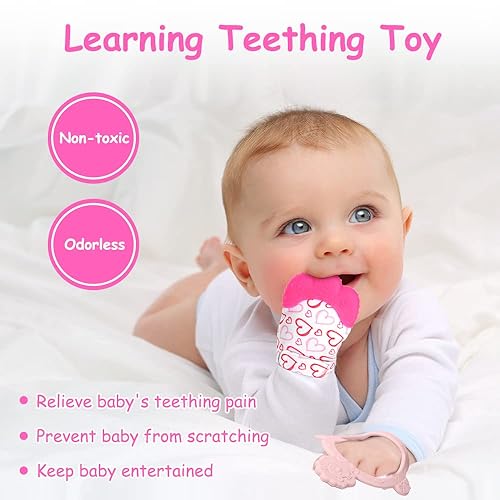 Miniatura 5 de Vicloon Manopla de dentición de silicona, 2 piezas Manopla de dentición con correa ajustable, sonido crujiente y texturada, juguetes para morder y