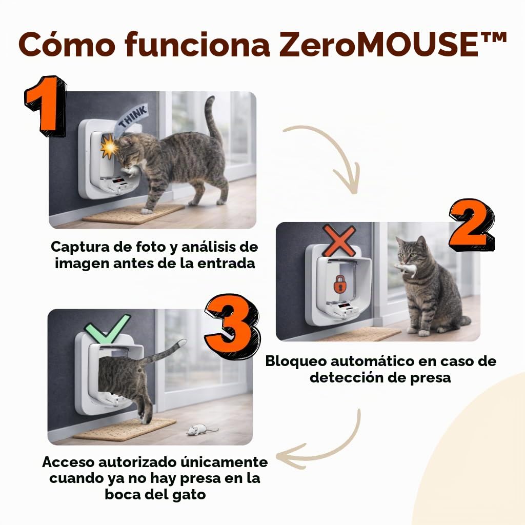 ZeroMOUSE 2.0 – Extensión para gatera con Microchip | Puerta para Gatos con Detector de presas (Ratones y pájaros) + Lectura de Chip | App incluida
