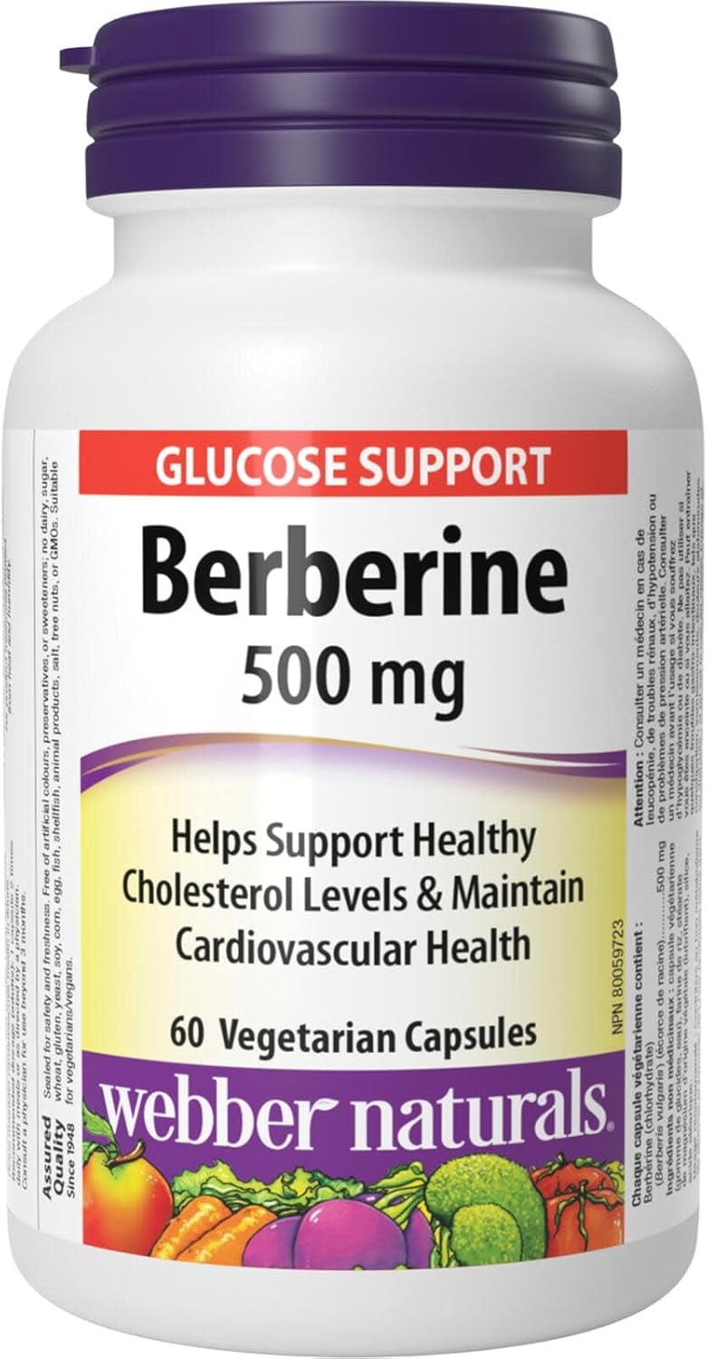 Webber Naturals Berberine 500 mg, 60 Capsules, Supports Healthy Glucose Metabolism and Cardiovascular Health, Vegan