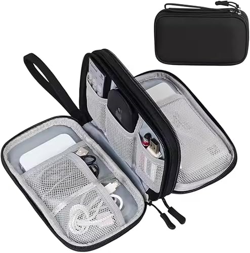 PrimeEssence - Organizador de cables de viaje, bolsa de transporte para accesorios electrónicos, portátil, impermeable, doble capa, bolsa de