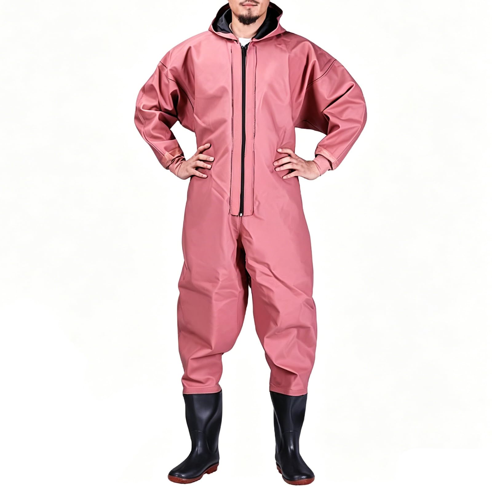 Wader Integrali da Pesca con Stivali in Gomma Antiscivolo per Uomo e Donna, Wader Impermeabili in PVC con Stivali Incorporati per Appassionati di Pesca e Giardinaggio,120s Pink No Gloves,36