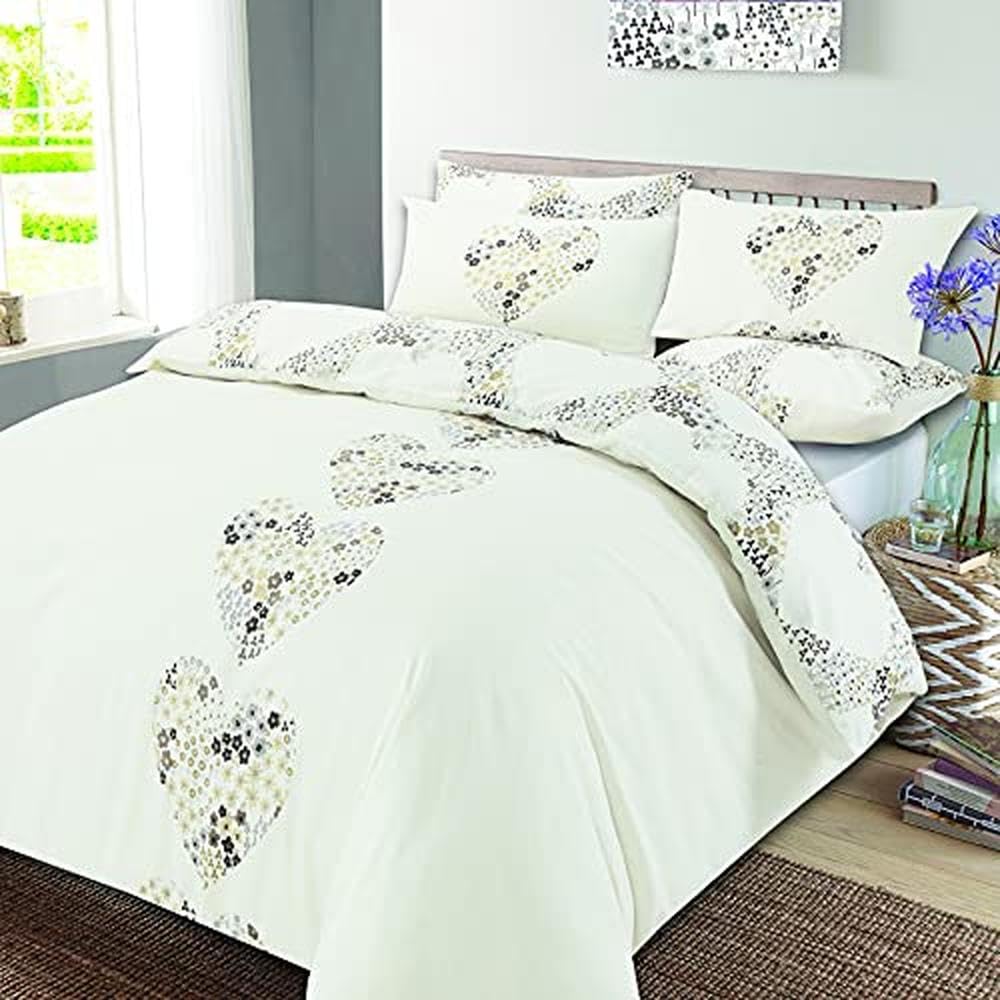 Dreamscene Duvet Cover with Pillow Case Reversible Lizzie Hearts Bedding Set Natural - Single