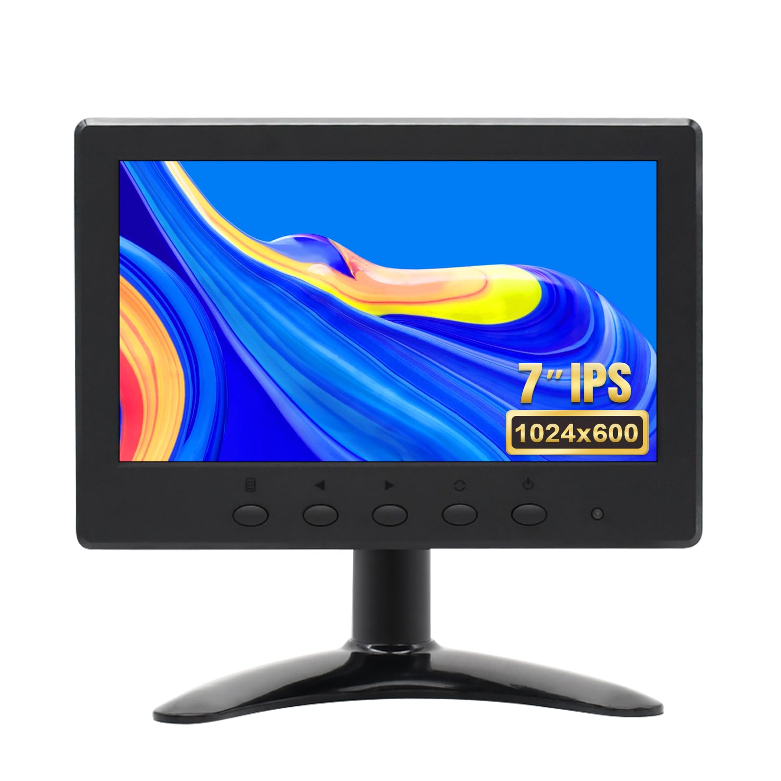 OSCY 7 Inch Small Monitor Mini HDMI Monitor 1024x600 Support HDMI VGA AV BNC Inputs, Built in Dual Speaker and Remote Contro, Tiny for PC/Mac/TV/Raspi/Camera/Gaming/CCTV