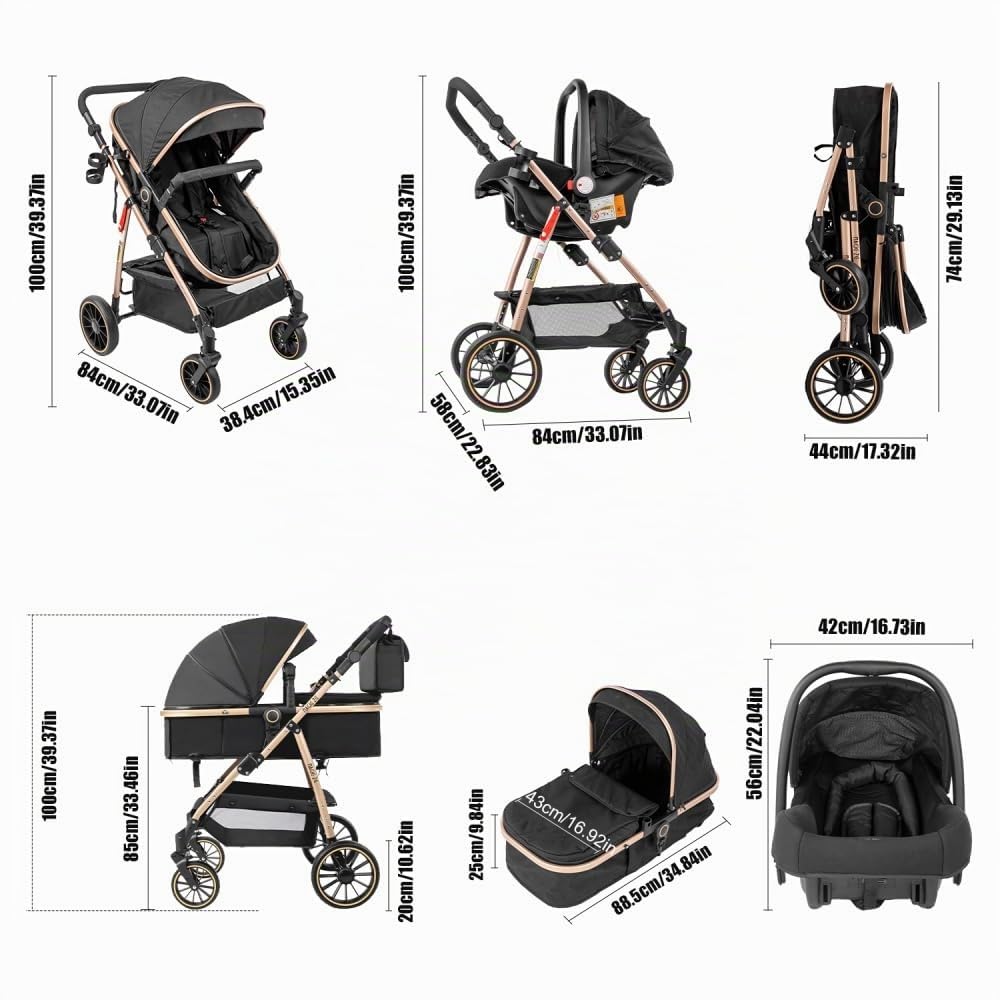 Cochecito 3 en 1 con Asiento Automóvil y Plegado Unimanual,Caqui | Protección solar UPF 50+, mecanismo de plegado simple con una sola mano