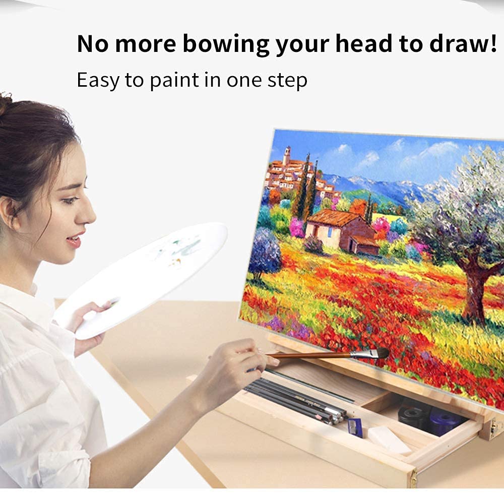 práctico Caballete de escritorio de madera multifuncional plegable, caja de marco de pintura al óleo duradera ARTE AJUSTABLE SKETTE SKETE DE EMPLEADOR PARA PROFESIONES DE LOS ESTUDIANTES Artista profe
