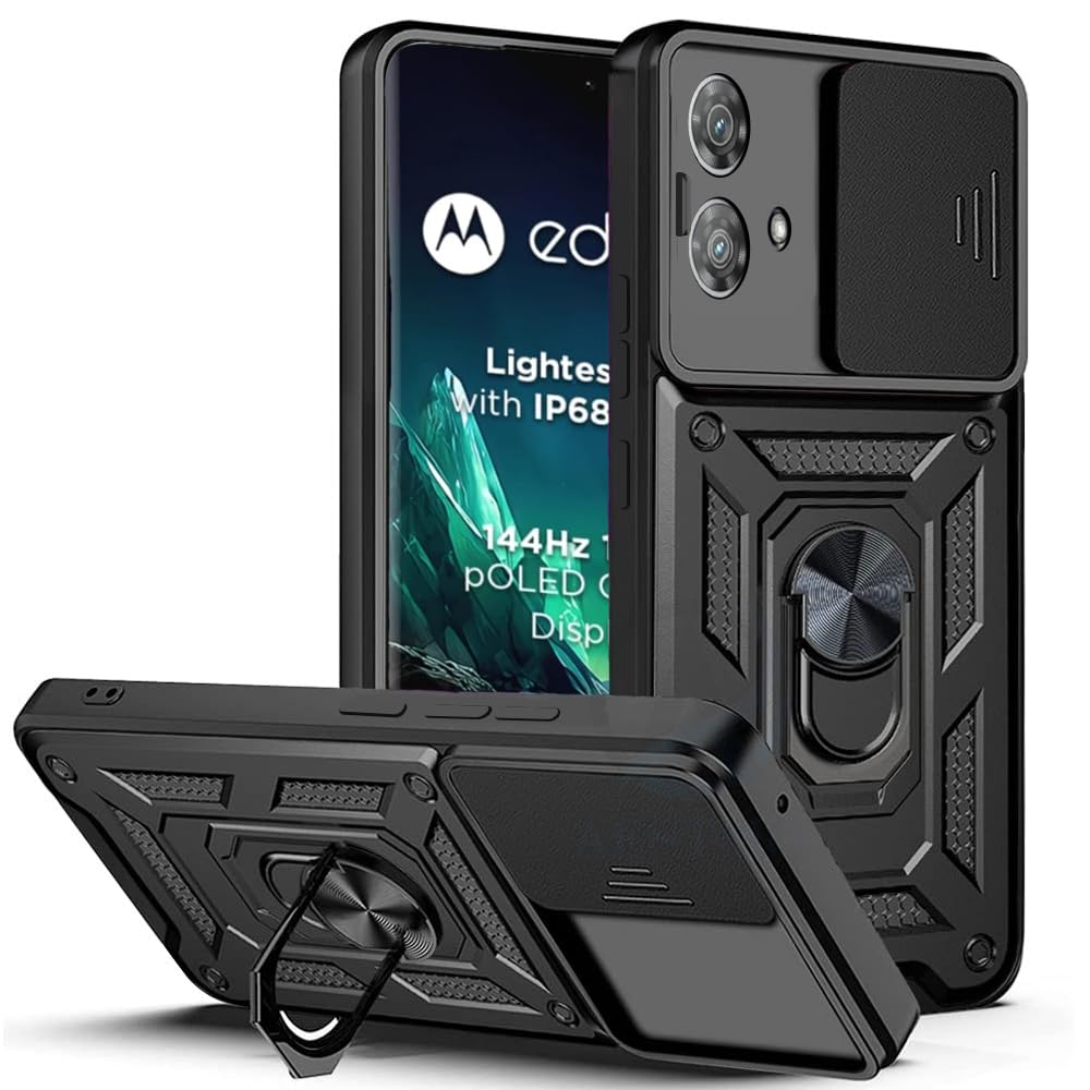 AESTMO Tough Armor Motorola Moto Edge 40 Neo 5G Bumper Back Case Cover | Ring Holder & Sliding Camera Shield Cover | 360 Degree Protection Back Case Cover for Motorola Moto Edge 40 Neo 5G (Black) (B0D4ZFQVH8) Amazon Price History, Amazon Price Tracker
