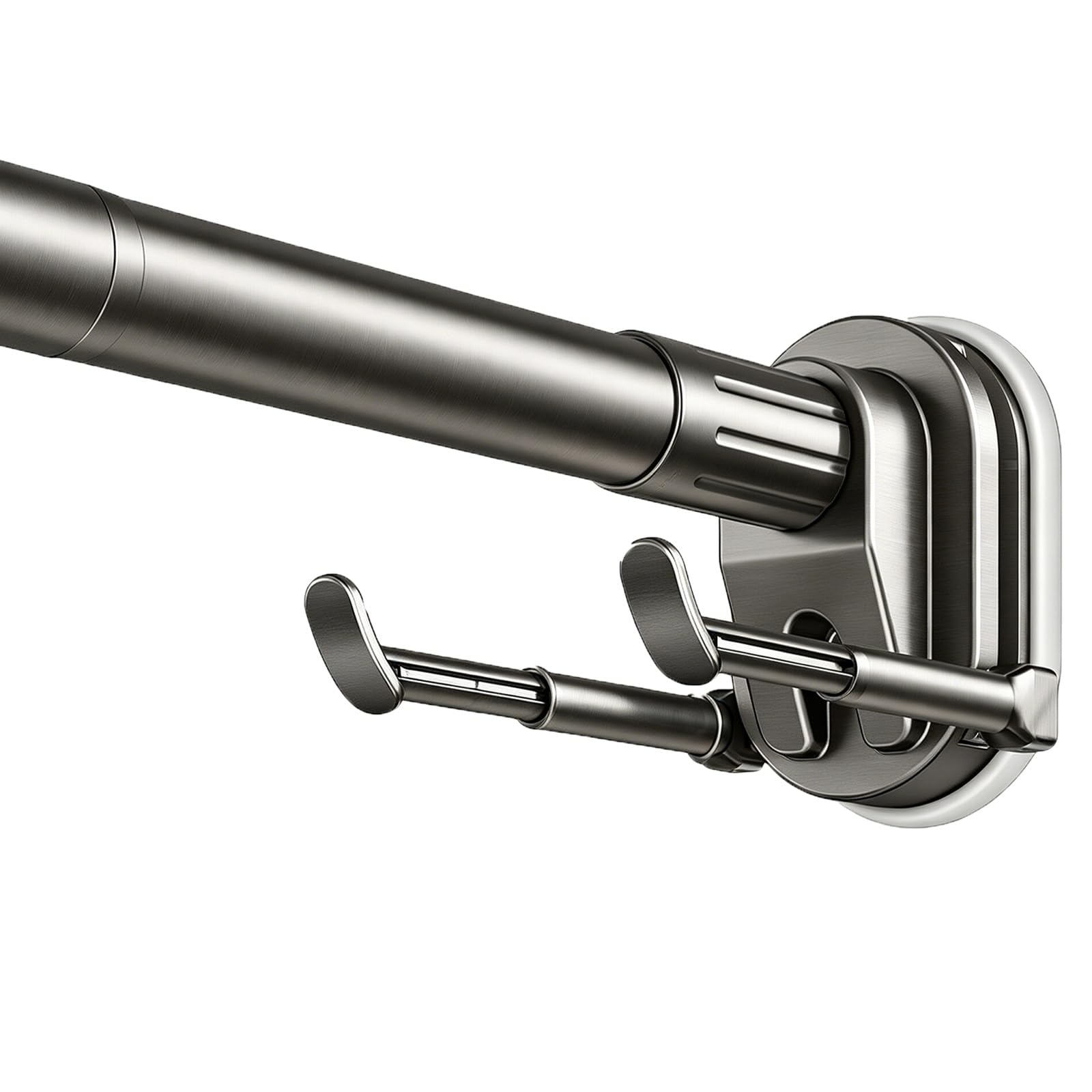 Stainless Steel Suction Curtain Rod, No Drill Tension Curtain Rod Foldable Bracket for Bathroom Closet Balcony(Black,100-170cm/39-67in)