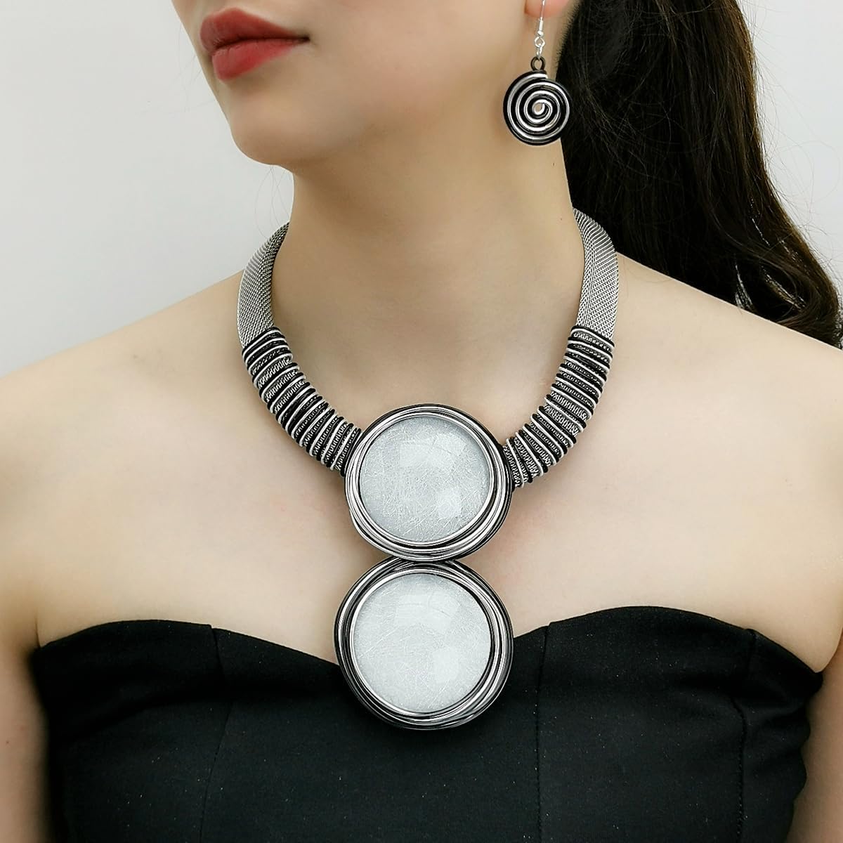 African Statement Necklace Earrings Set For Women Tribal Fashion Costume Jewelry Sets Big Resin Pendant Necklace Collar Choker Handmade Accessories - Image 3