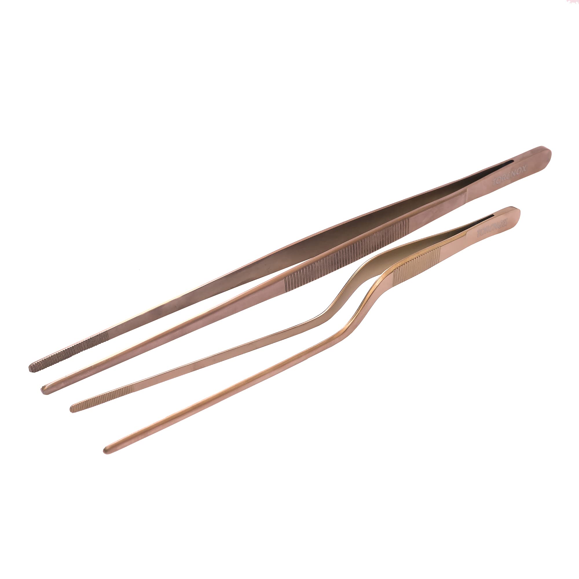 Juego de 2 pinzas de precisión culinaria rectas de 25,4 cm y 8 pulgadas de compensación – Pinzas largas profesionales de cocina – barbacoa, chapado, multiusos