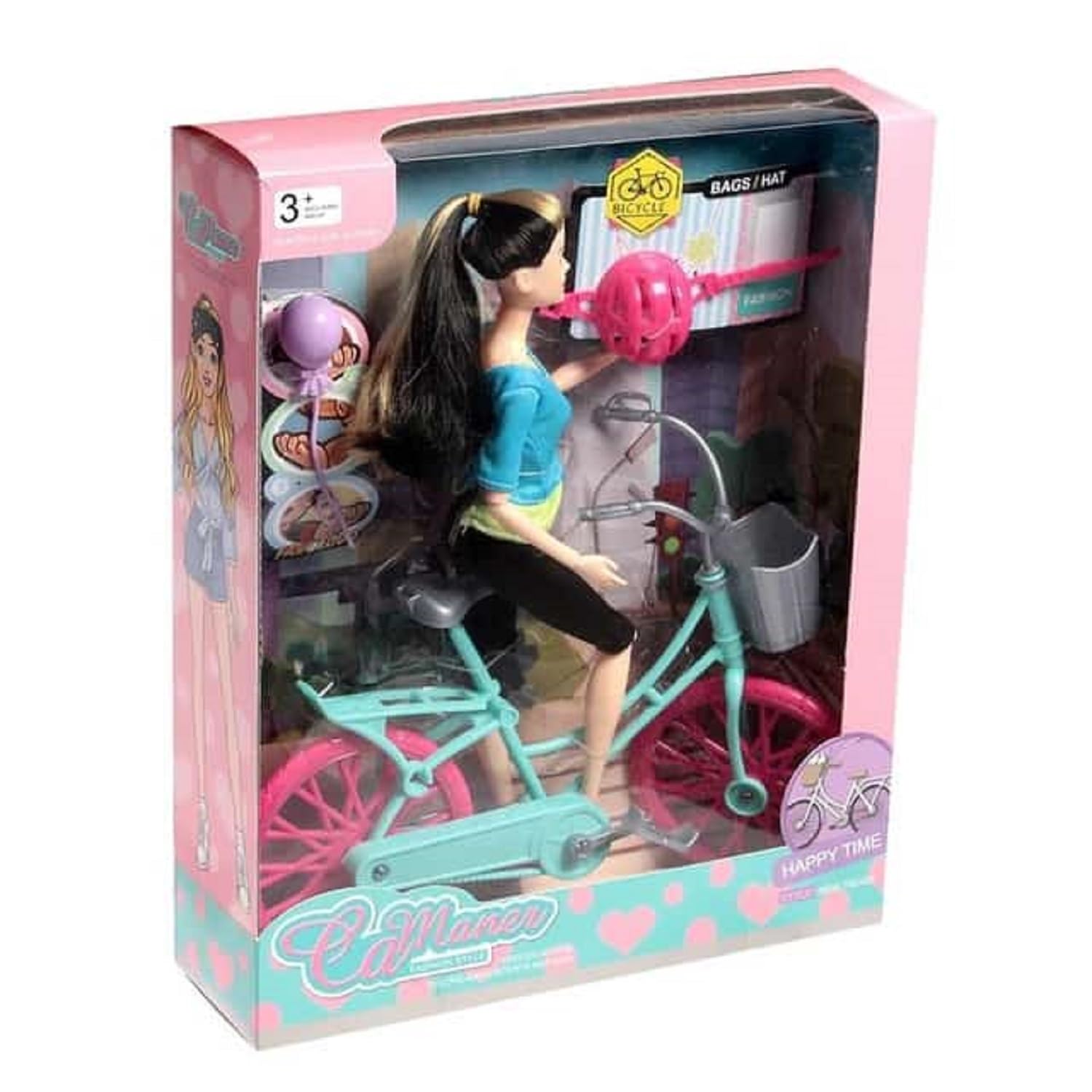 KTRS Enterprise Riding Bicycle with Flower Basket & Helmet Pink Aqua Diorama Prop 2