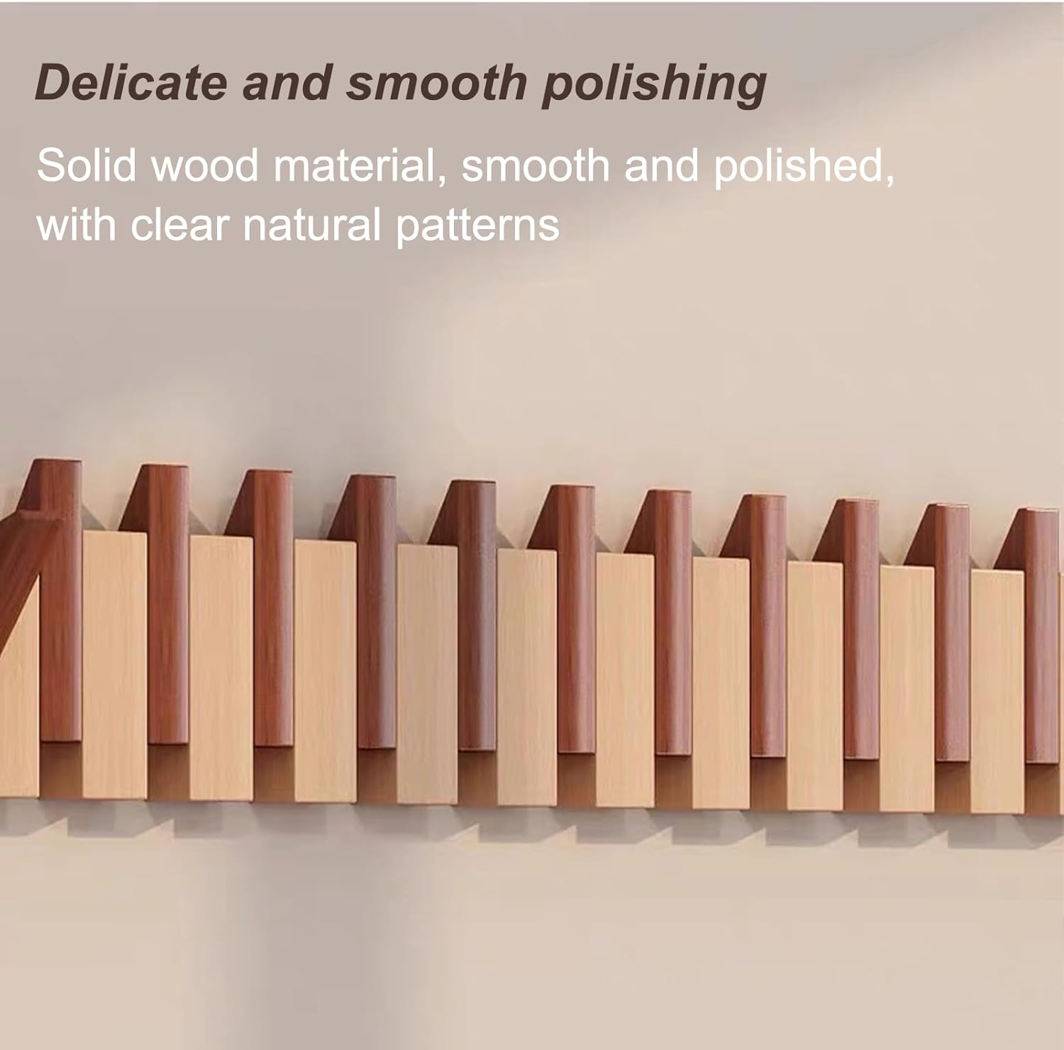 Coat Rack Wall Mount, Wooden Coat Rack, Piano Key Coat Rack, 12 Hooks Flip Down Wall Hook Rack, Beech and Beech