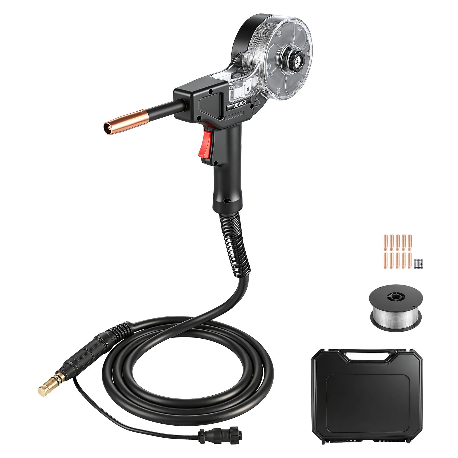 VEVOR Pistola de Carrete MIG 130A con Cable 3 m Compatible con Lincoln Magnum 100SG K2532-1 para Easy MIG 140 180 con Rodillo y Puntas de 0,8-0,9 mm, Alambre Aluminio para Reparación Taller Automotriz
