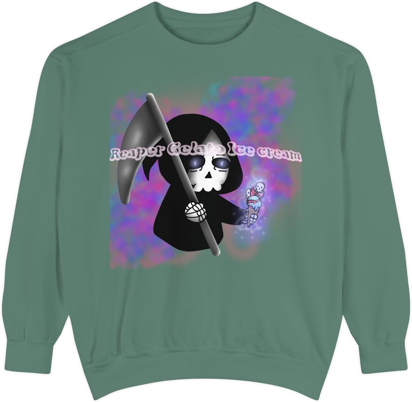 Reaper Gelato Ice Cream Unisex Sweatshirt, Blue Jean, 80% Cotton 20% Polyester, Relaxed Fit, Adult (US, Alpha, XX-Large, Light Green)
