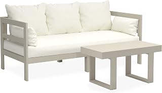 Milliard 74-Inch Grey Acacia Wood Outdoor Sofa Set with Cushions & Coffee Table - Modern Patio Furniture
