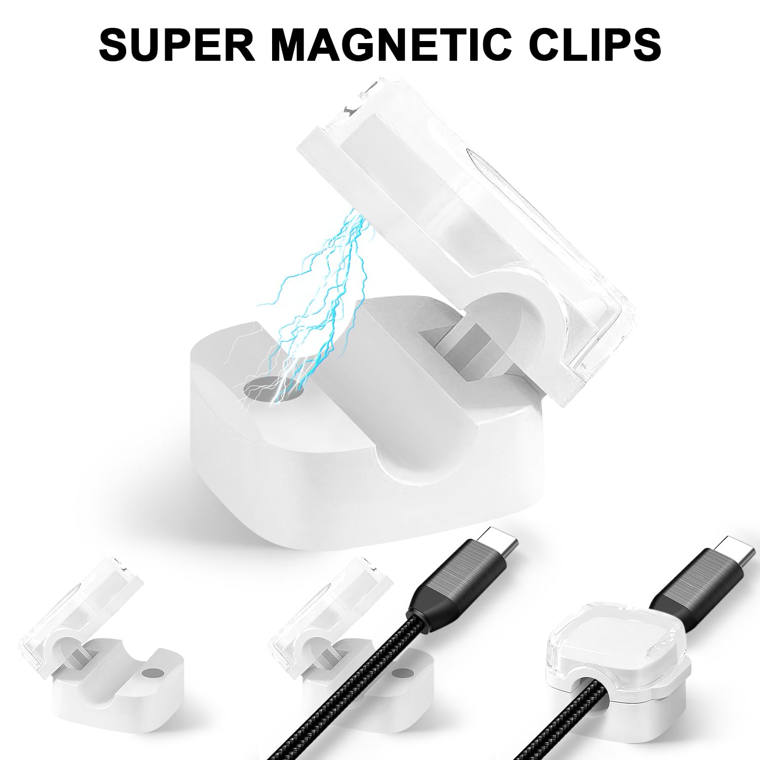 URAQT Fermacavi Scrivania, 6 Pezzi Organizer a Clip per Cavo Portacavo Magnetico, Magnetico Cavo Clips per Filo con Adesivo, Durevole Cord per USB, Cavo Audio, Bianco