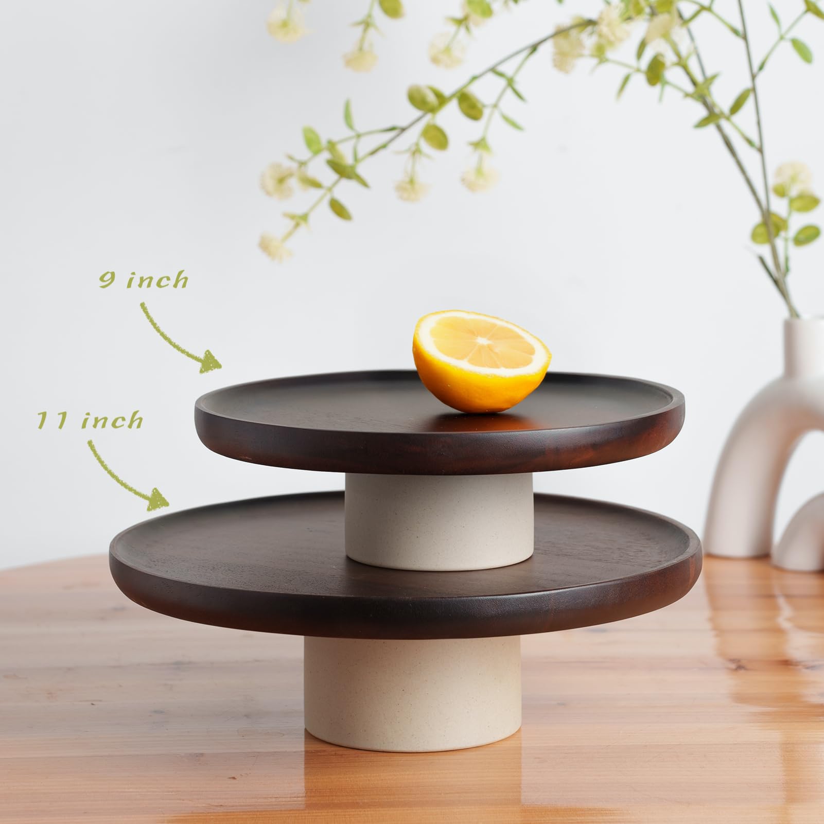 CEEFU Alzata rustica in legno di acacia, 28 cm, per torte nuziali, dessert | Argilla in legno naturale, supporto da portata per cupcake e dessert per feste, compleanni, bella decorazione da cucina