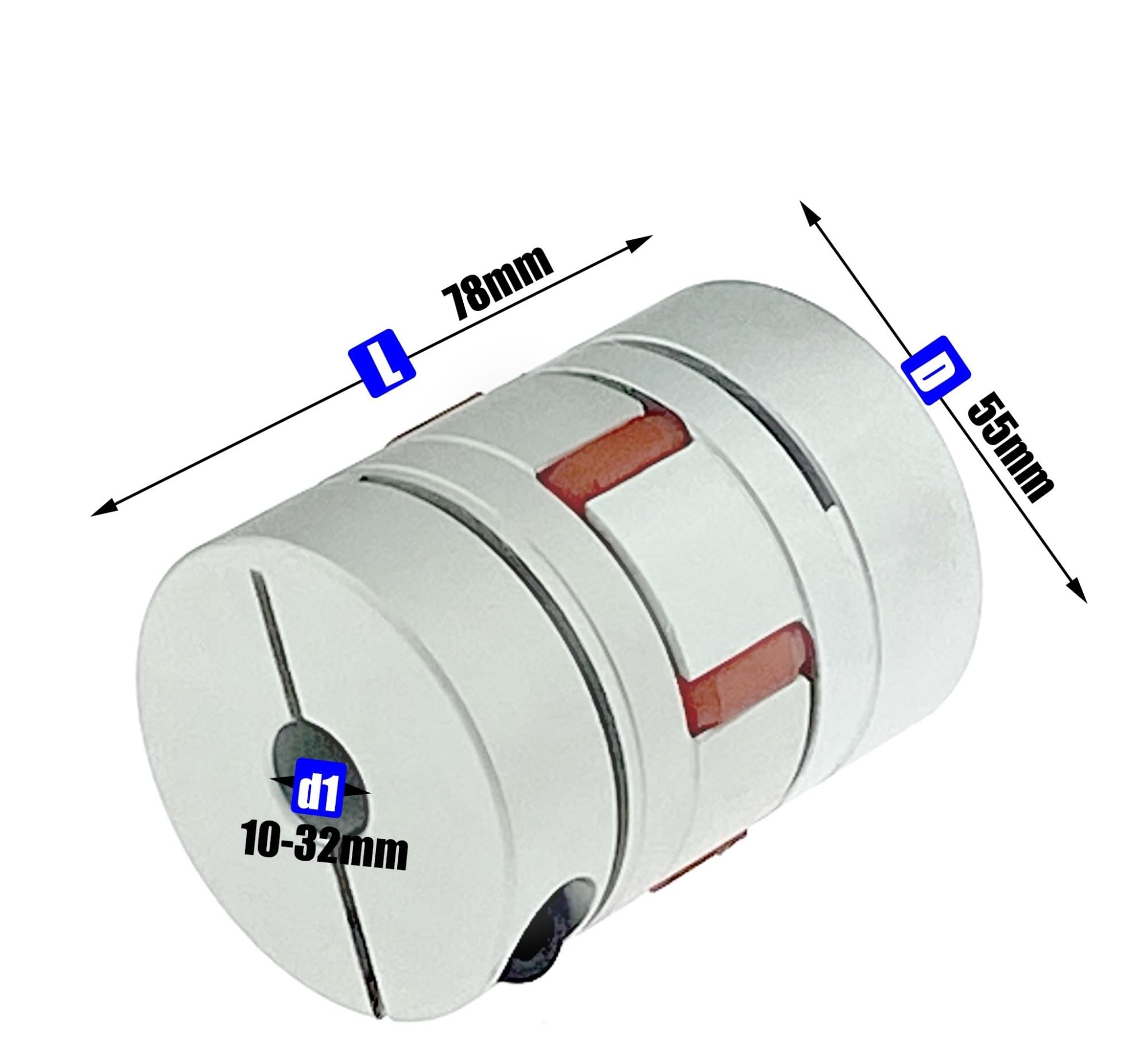 Acoplador de abrazadera flexible LM D55L78, tamaño de eje, acoplamiento de mordaza CNC, 10/12/14/16/18/20/22/24/25 mm, D55 L78, 1 unidad(16X22)