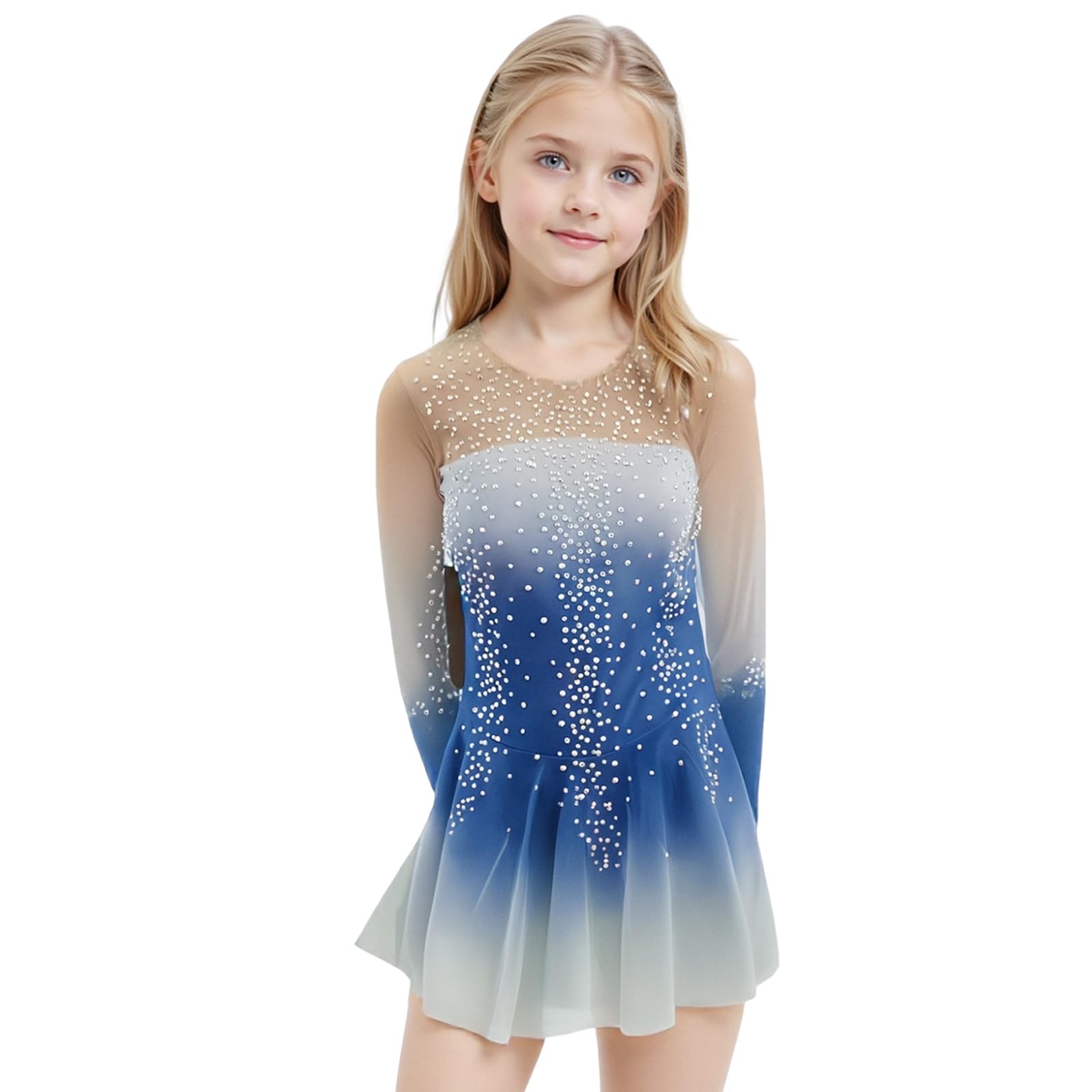 LIUHUO Robe de Patinage Artistique pour Fille - Compétition - Performance - pour Enfants et Adultes - 8 Couleurs dégradées