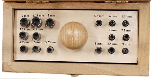 Miniatura 2 de BENCH WIZARD Juego de 16 perforadores de ajuste  Tamaños 0.079 in (0,08 pulgadas) - 0.354 in (0,35 pulgadas)  Viene con mango de madera y caja de