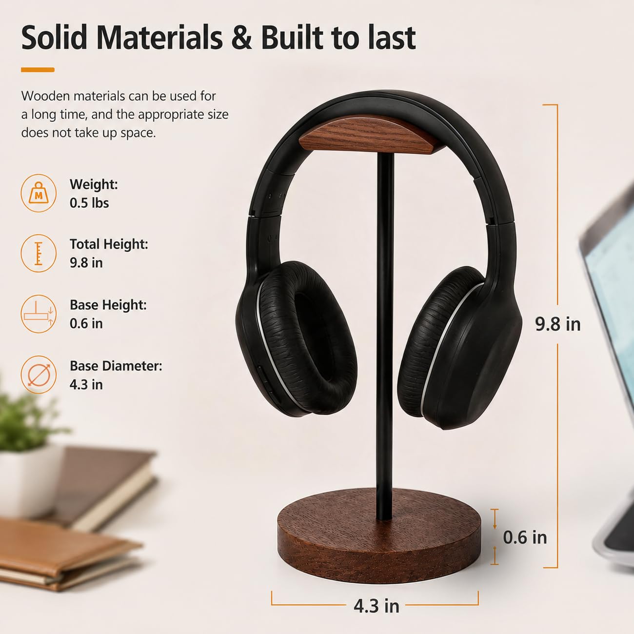 Soporte para auriculares para escritorio, madera y metal, gancho de montaje para juegos, soporte para auriculares de escritorio, soporte de artesanía funcional para todos los auriculares con