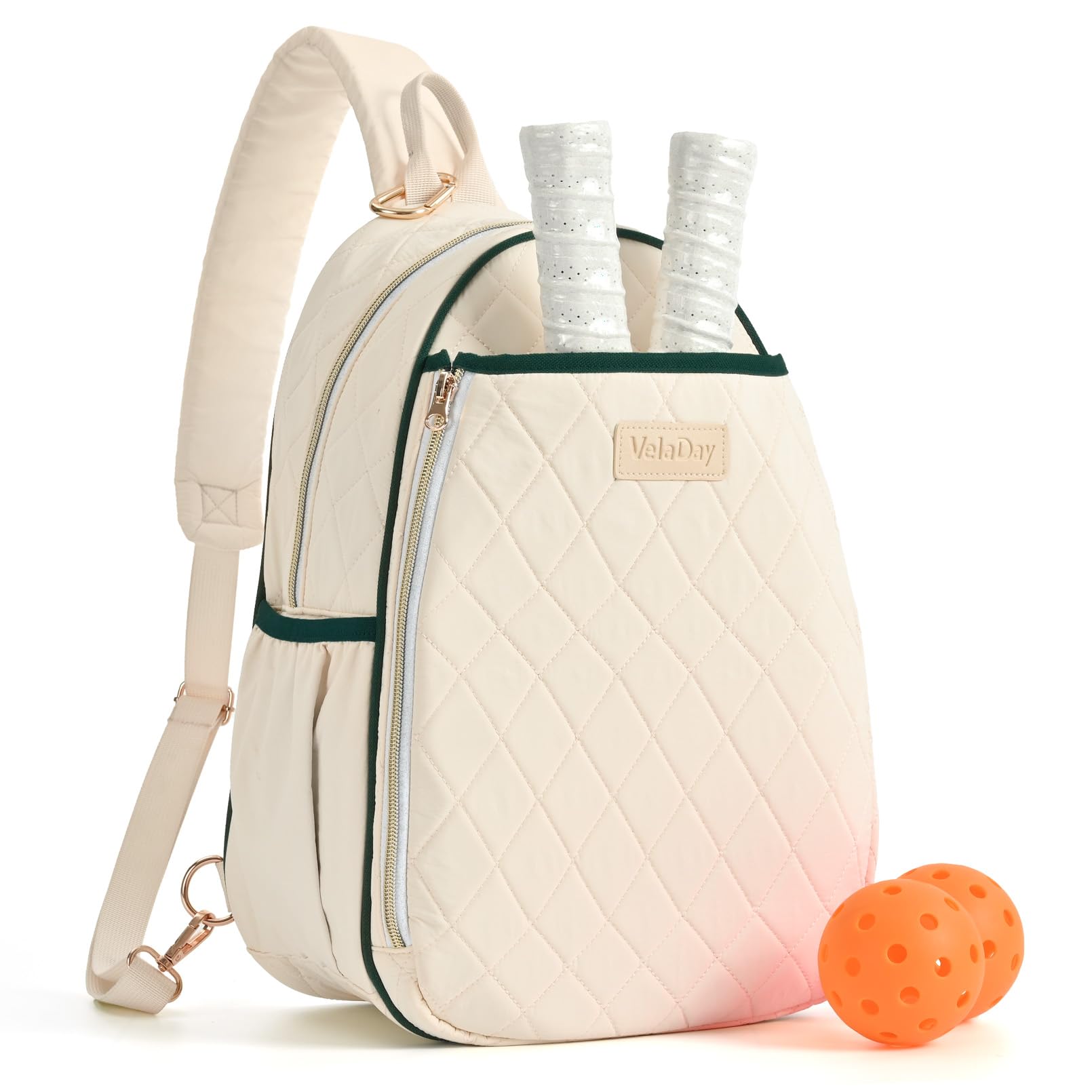 VELADAY Pickleball Bag for Women, Quilted Stylish Sling Bag, Adjustable Shoulder Strap, 2 Storage Compartment Holds Paddles, Balls,Shoes
