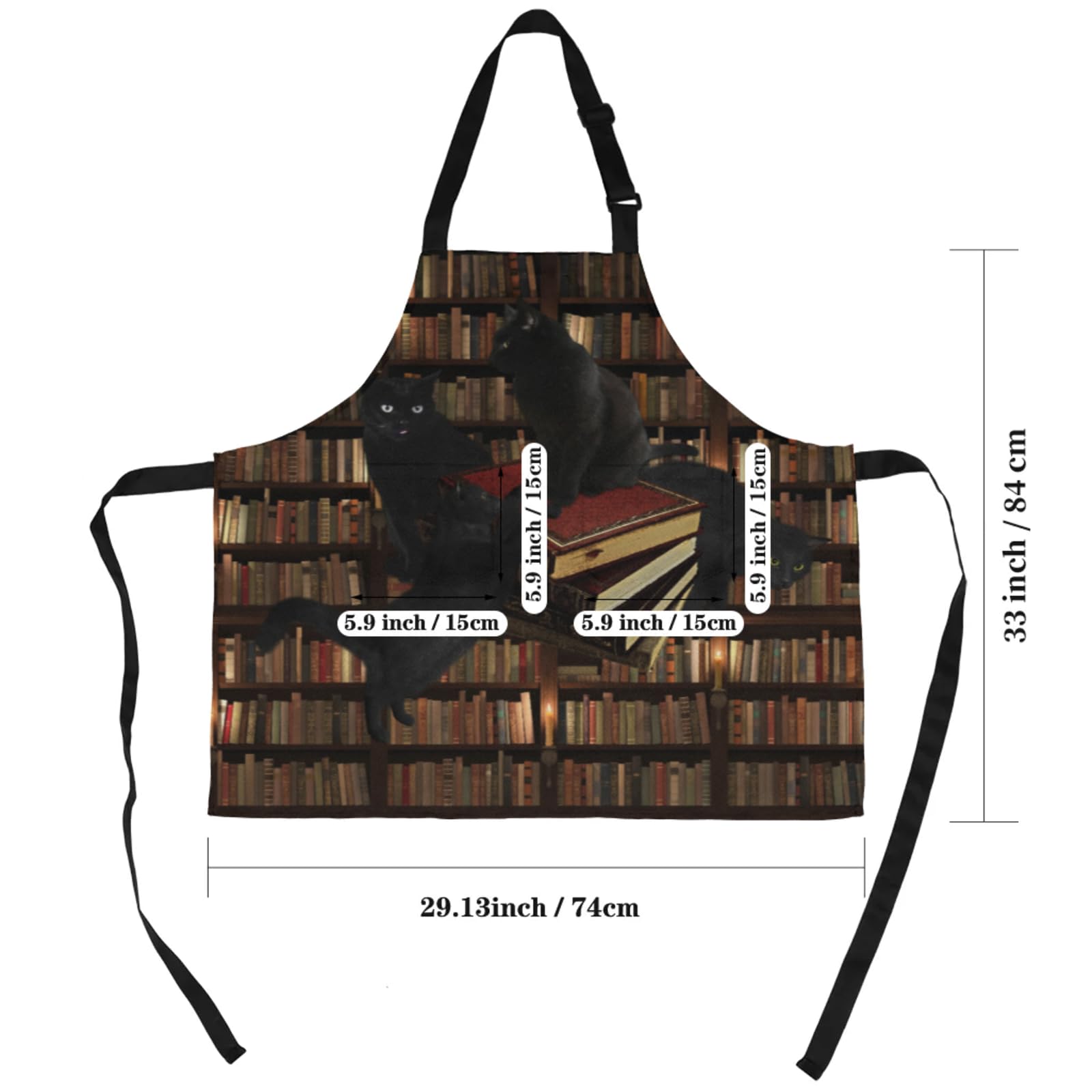 Aglebo Library Cats Chef Apron with Pockets Adjustable Shoulder Strap Waterproof Cooking Apron for Kitchen Baking Gardening Pottery Painting