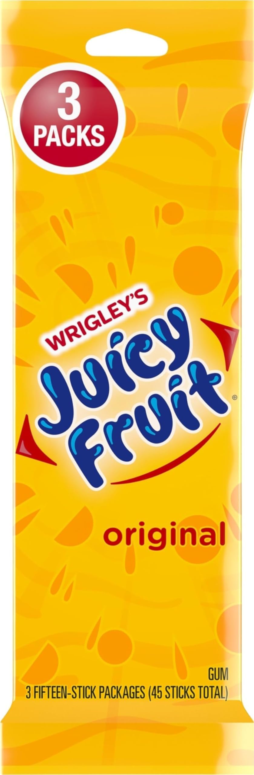 JUICY FRUIT Original Chewing Gum Bulk Candy Individually Wrapped 45 Ct 3 Pk