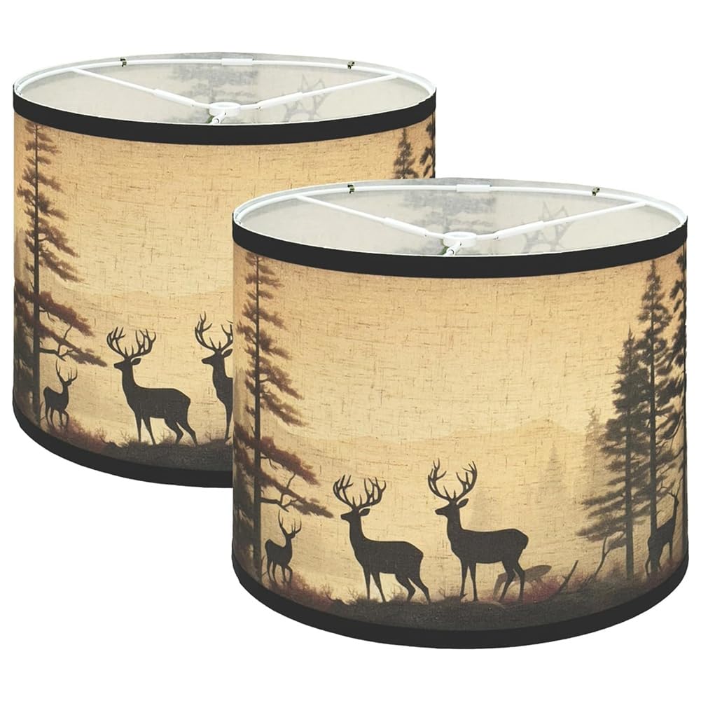 Vjsujehgy Lamp Shades Set of 2,Fabric Lampshades with Deers for Table Lamps,Floor Lamps,Replacement Lampshades