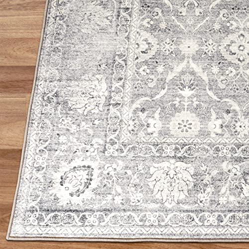 Realife Machine Washable Rug - Stain Resistant, Non-Shed - Eco-Friendly, Non-Slip, Family & Pet Friendly - Made From Premium Recycled Fibers - Vintage Distressed Trellis - Silver Ivory, 2'6" X 8' #TOP5