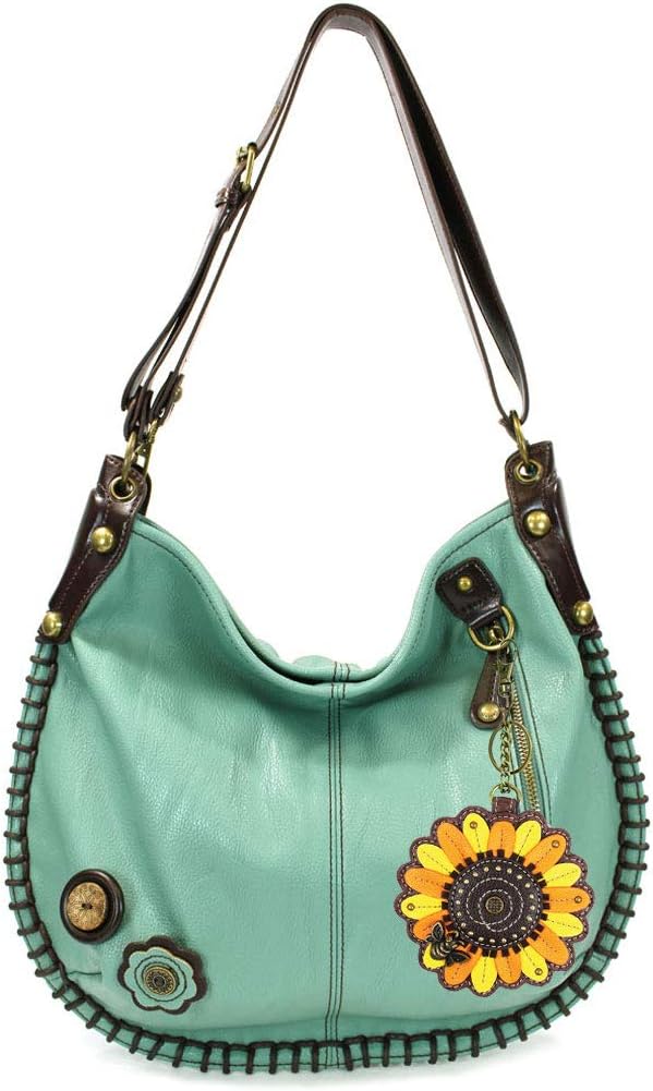 Chala Handbags, Casual Style, Soft, Large Shoulder or Crossbody Purse with Keyfob - Teal Green Color